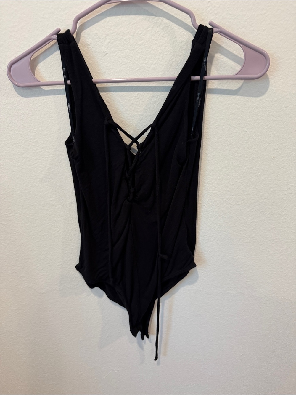 Forever 21 Black Lace-Up V-Neck Bodysuit